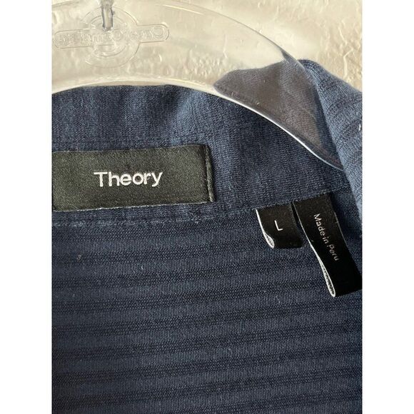 Theory Willem Flame Striped Jersey Polo Men's Large Navy Blue Short Sleeves - Picture 7 of 9